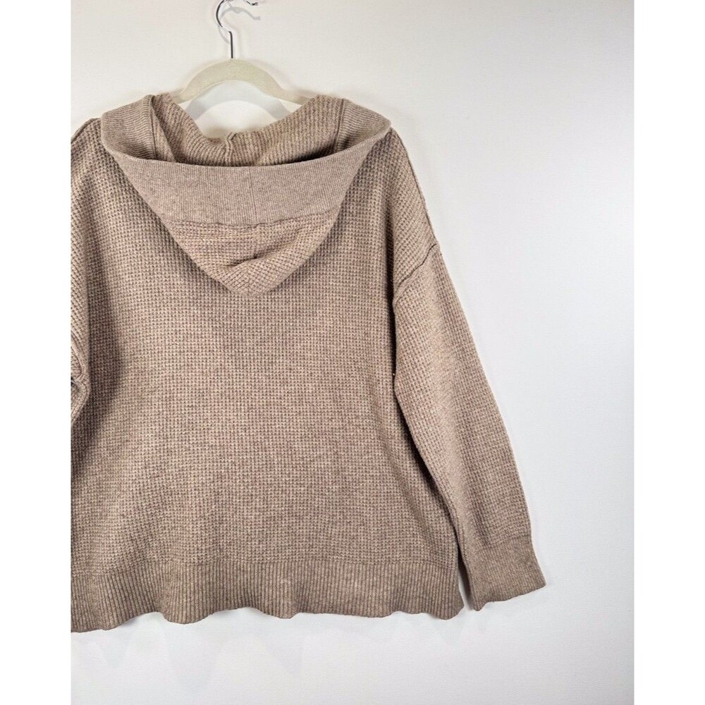 Aerie Womens Sweater Brown CozyUp Waffle Hoodie V Neck Pullover Stretch Large - Picture 10 of 13